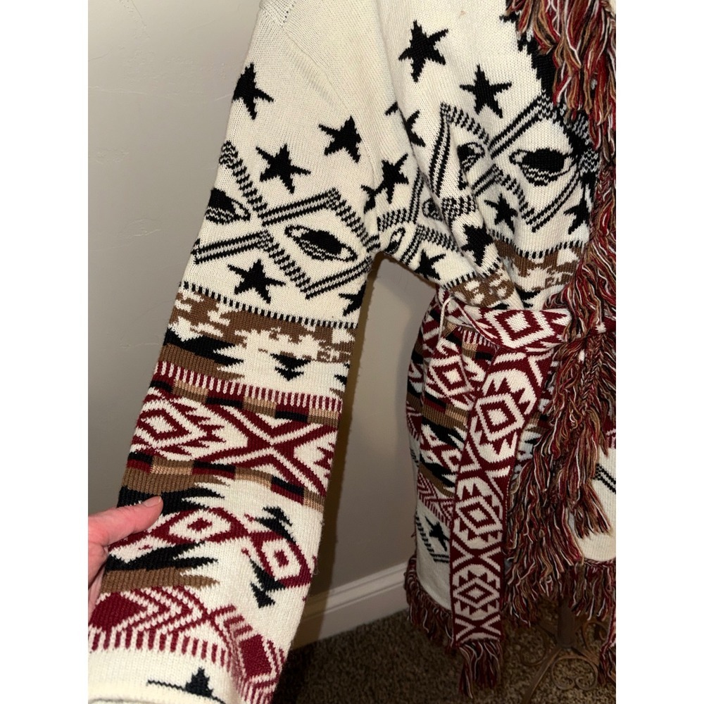 Scotch Soda Amsterdam Bohemian Aztec Star Fringe Kimono Cardigan Sweater - Picture 3 of 15
